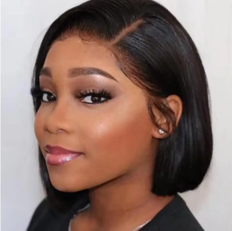 Short Bob Wigs Straight Glueless Wig Ready To Wear Human Hair Wigs Pre Cut 4x4 Elastic Drawstring Upgraded No Glue Lace Air Wig image 4