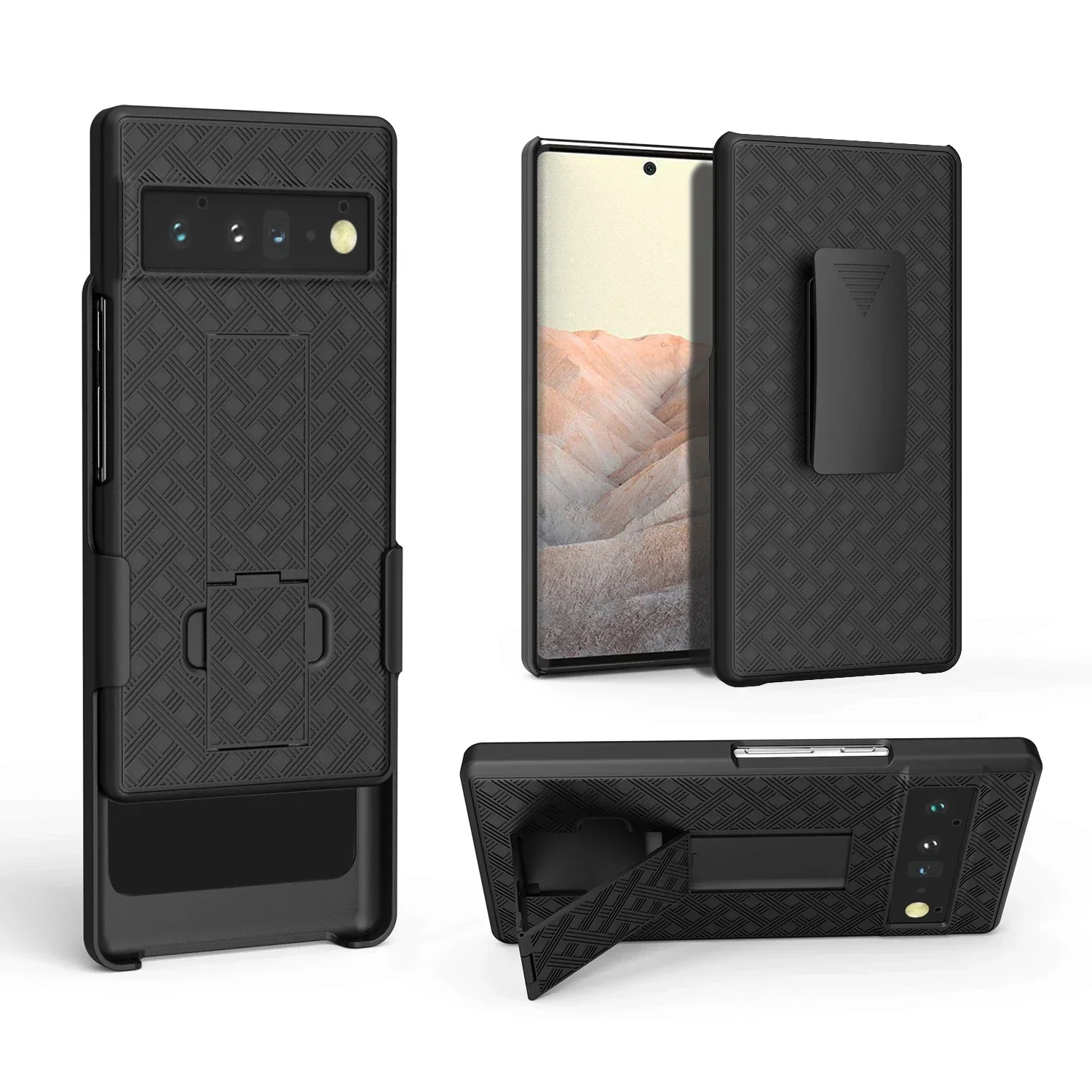 2In1 Hybrid Hard Shell Holster Combo Case with Kickstand Back Cover for Google Pixel 6 Pro Belt Clip Case Phone Cover image 3
