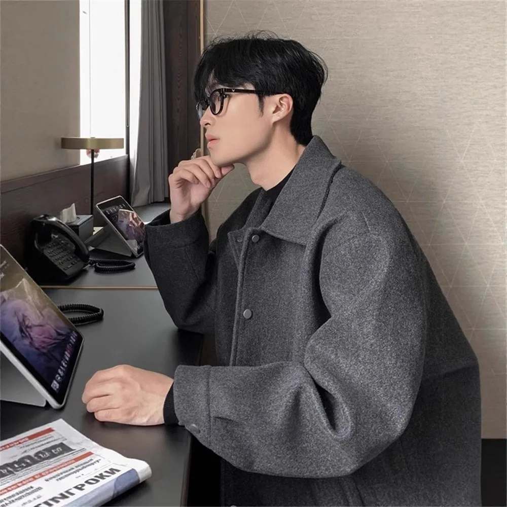 Men Wool Mid Length Coats Jackets Blends Turn Down Collar Coat Thick Warm Streetwear Jacket Regular Work Outerwear Spring 2026