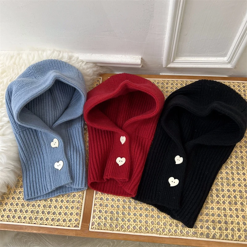 MILANCEL New Winter Children Girls Solid Color Warm Cap Boys Love Button Knitted Ear Protection Hat