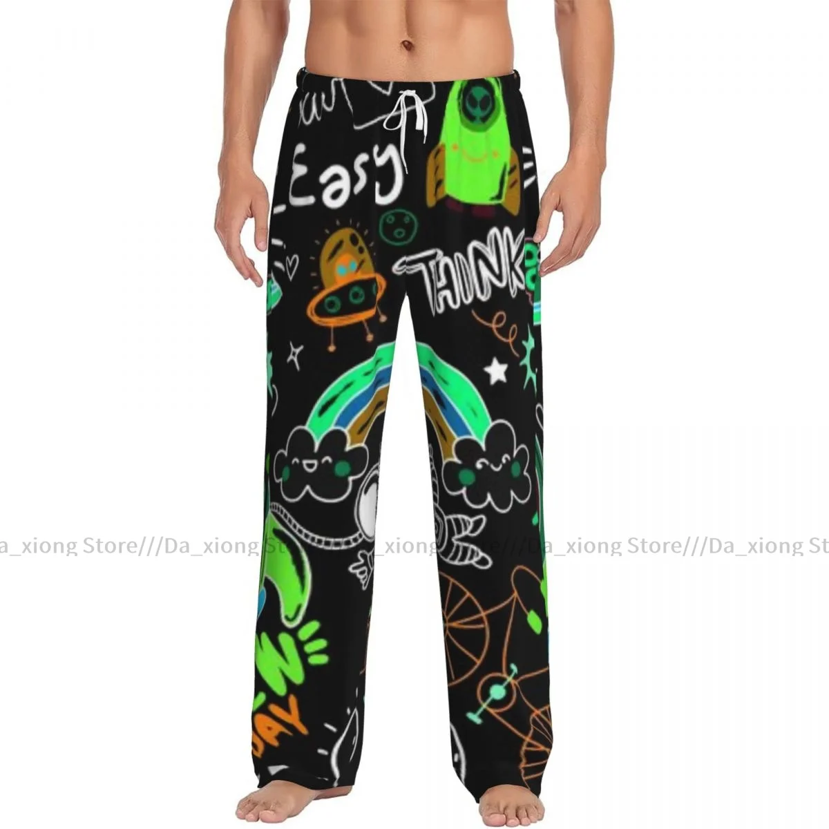 Men's Sleepwear Loose Sleep Pants Pajamas Cute Hand Drawn Doodle Set Long Lounge Bottoms Casual Homewear