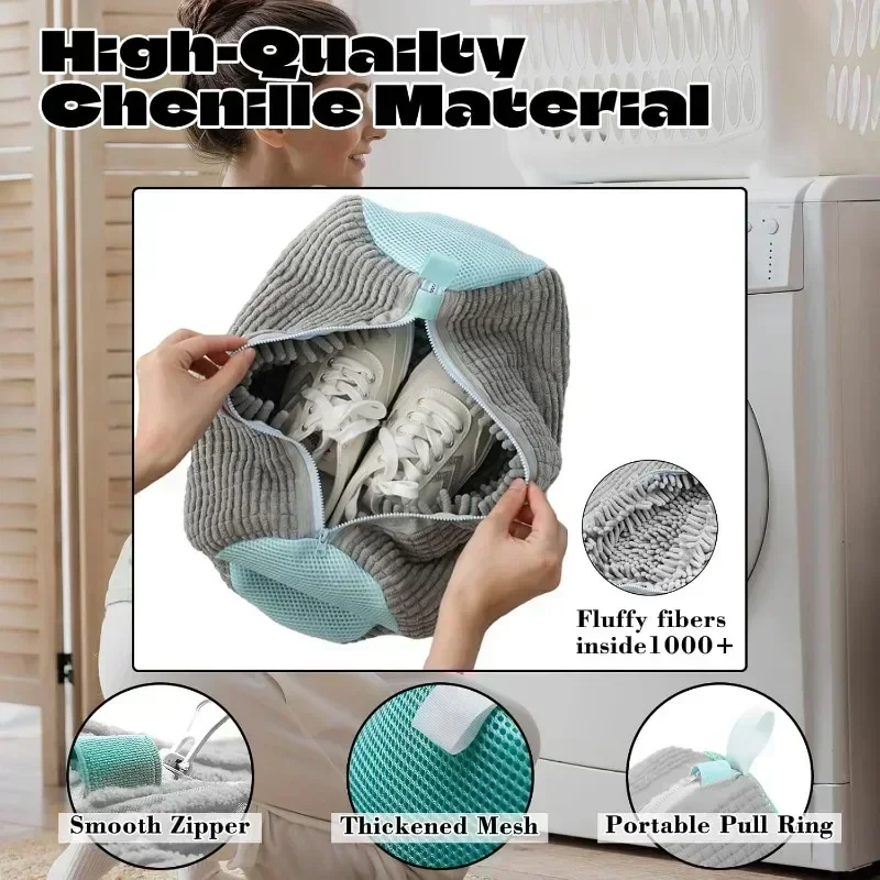 Wash Shoes Bag Padded Net Laundry Shoes Protector Fluffy Fibers Polyester Washing Shoes Machine Laundry Bag Drying Bags