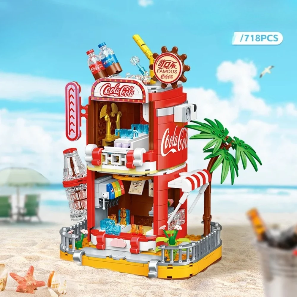 MOC الليمون المشروبات كوخ شجرة جوز الهند منزل مقهى اللبنات مجموعة ألعاب المقصورة الشاطئ للأطفال هدايا عيد الميلاد