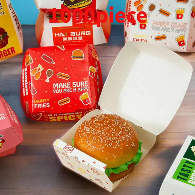 10 00piece.Custom.AT PACK Durable and Eco-Friendly Personalized Takeaway Paper Burger Boxes Hamburger Package Sugarcane Bu