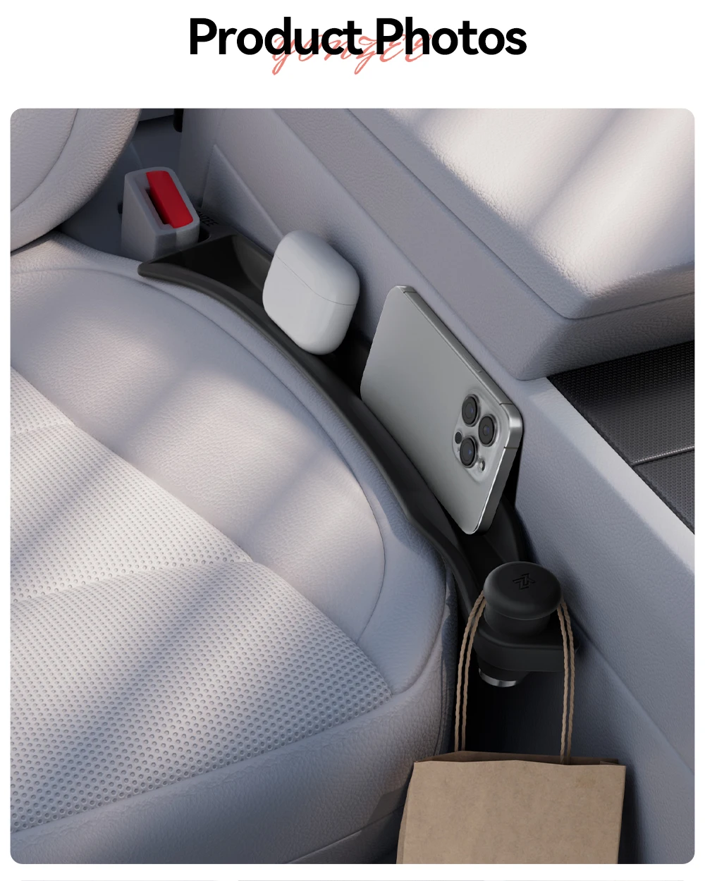 YZ für Tesla Model 3/Y/YL/X/S, Silikon-Sitzspaltfüller mit Wolfram-Notfallhammer, verhindert Herunterfallen, einfacher Griff, Fensterbrecher – Detail 14
