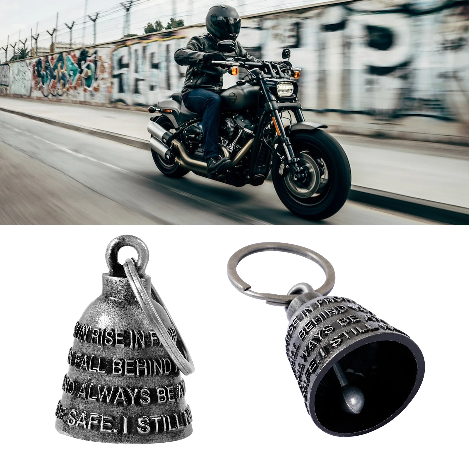 Campana de motocicleta Angel Guardian Drive Away Gremlin, palabras campana 3D campana de motorista para hombres mujeres jinete montar, regalo de buena suerte