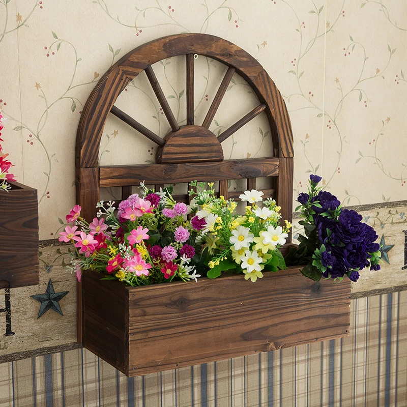 Solid Wood Flower Basket Wall Decoration Balcony Green Plant Climbing Vine Planting Flower Box Carbonized Antiseptic Wood