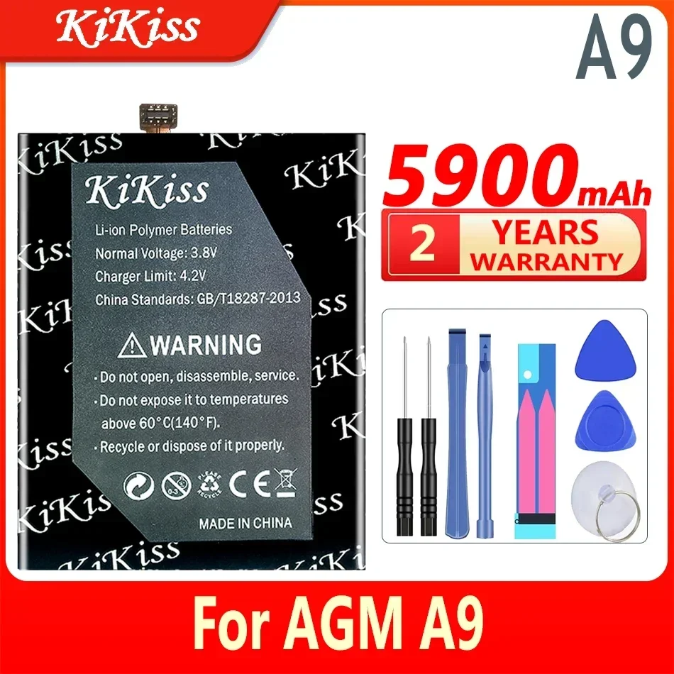 KiKiss Replacement Rechargeable Battery for AGM A9, 5900mAh