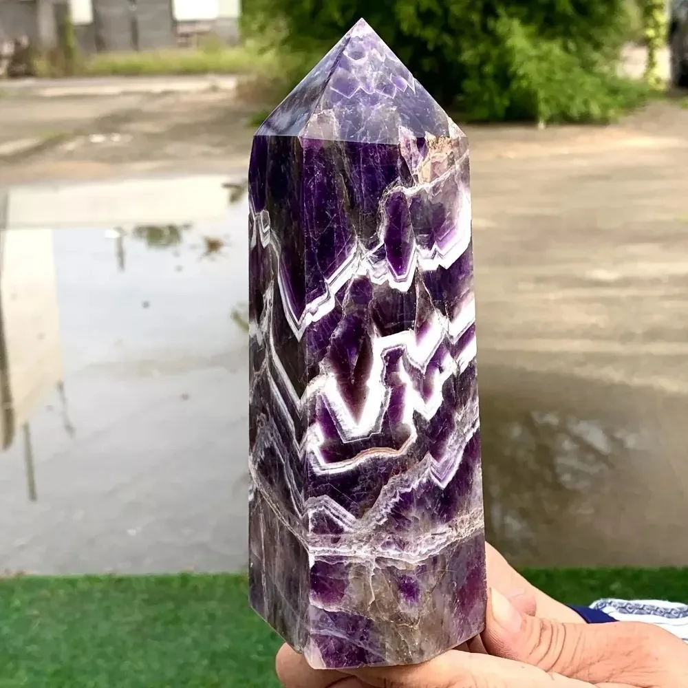 Natural Amethyst Crystal Healing Pyramid Obelisk Quartz Wand Tower, Energy Stone Home Decor Ornament, Reiki Gift for