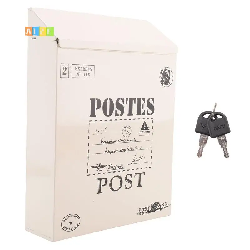 

A12E-Post Letter Box Antique Metal Mailbox Rust Resistant Mail Holder Fit For Outside White