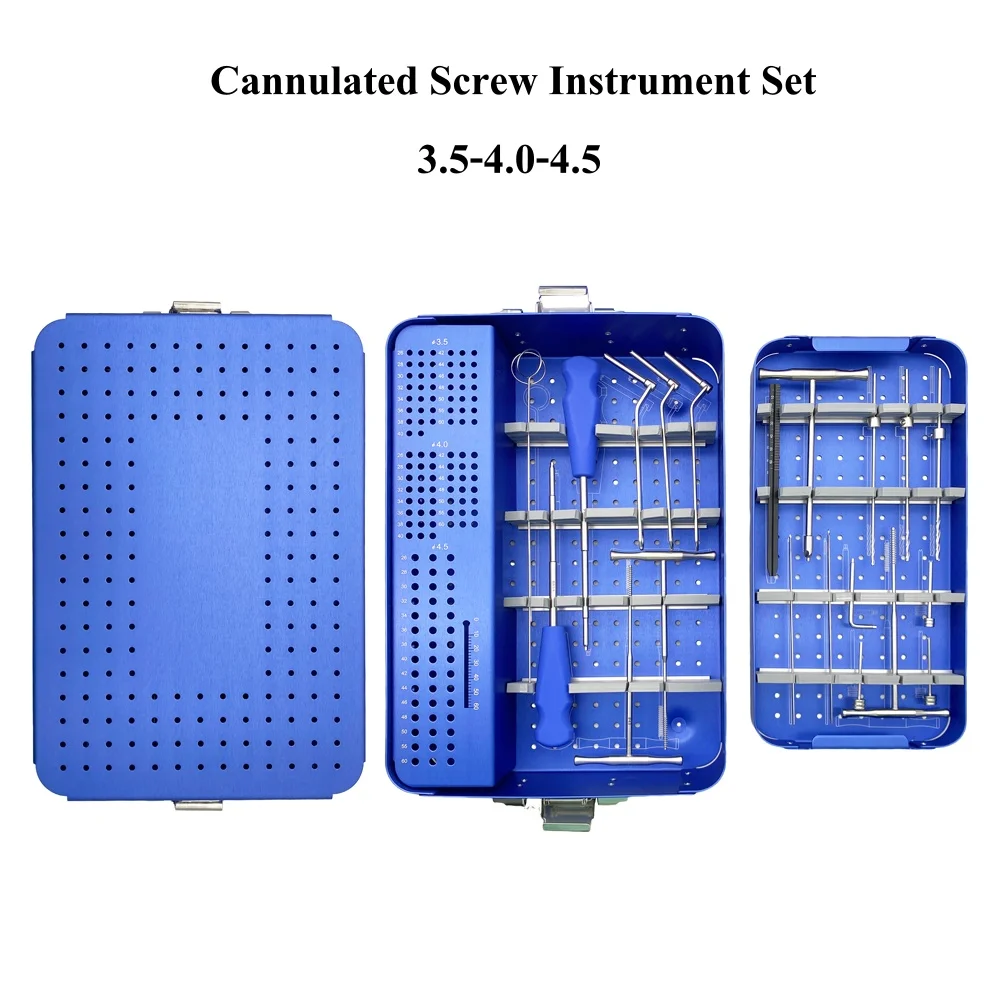 3.5 4.0 4.5mm Cannulated Screw Instrument Set Veterinary Hollow Screw Tools with Autoclavable Sterilization Storage Box