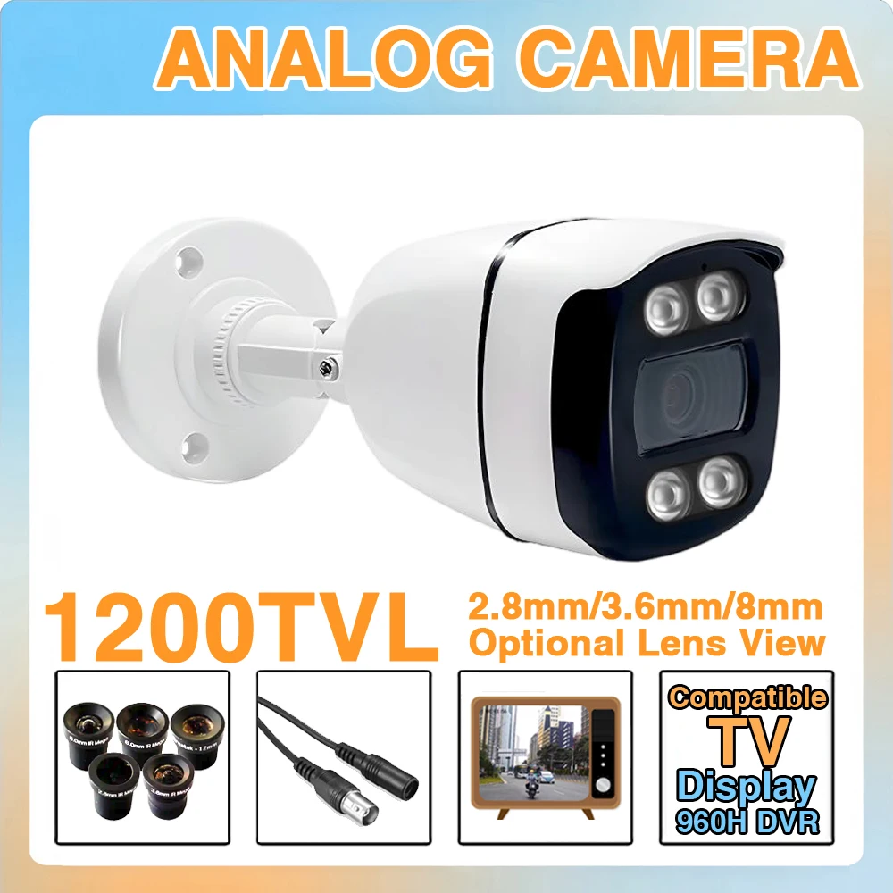 

Compatible TV Analog CCTV Camera 1200TVL HD Night Vision IR CUT CVBS Outdoor IP66 Waterproof 4LED Security Surveillance System