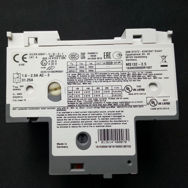 ABB Motor protector circuit breaker MS132 - 0.16 ...32 MS132-0.16 MS132-1.0  MS132-6.3 MS132-10 MS132-12 MS132-25 MS132-32