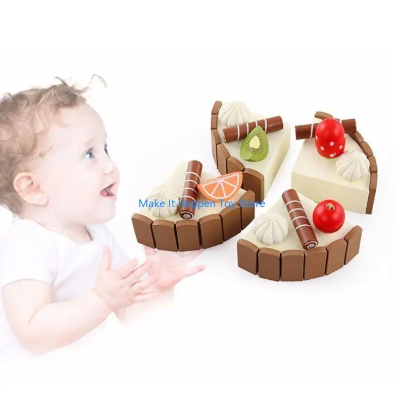 28EC Children Birthday Cake Magnet Wooden Kitchen Pretend for Play Fruit Toy Ear