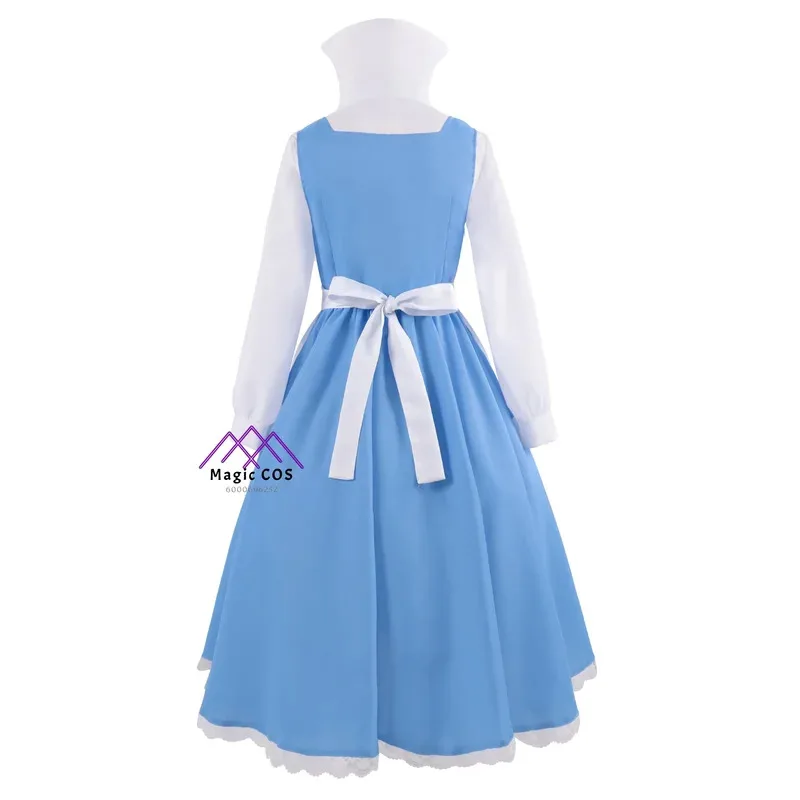 فستان بيوتي آند ذا بيست بيل الأميرة التأثيري للخادمة للفتيات للهالوين فستان أزرق صديق للميزانية زي جاهز للصور