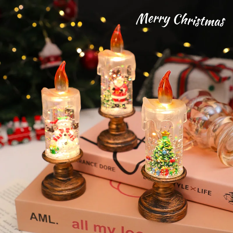 زينة عيد الميلاد سطح المكتب الحلي أشجار عيد الميلاد متوهجة الثلوج أضواء الليل كرات كريستال الهدايا الإبداعية أضواء الشموع جديد #3