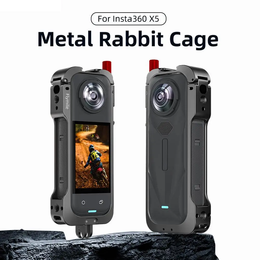 Metal Cage With Silicone Lens Cover For Insta360 X5 Camera Mount Bracket With Cold Shoe Horizontal/Vertical Shooting Rig