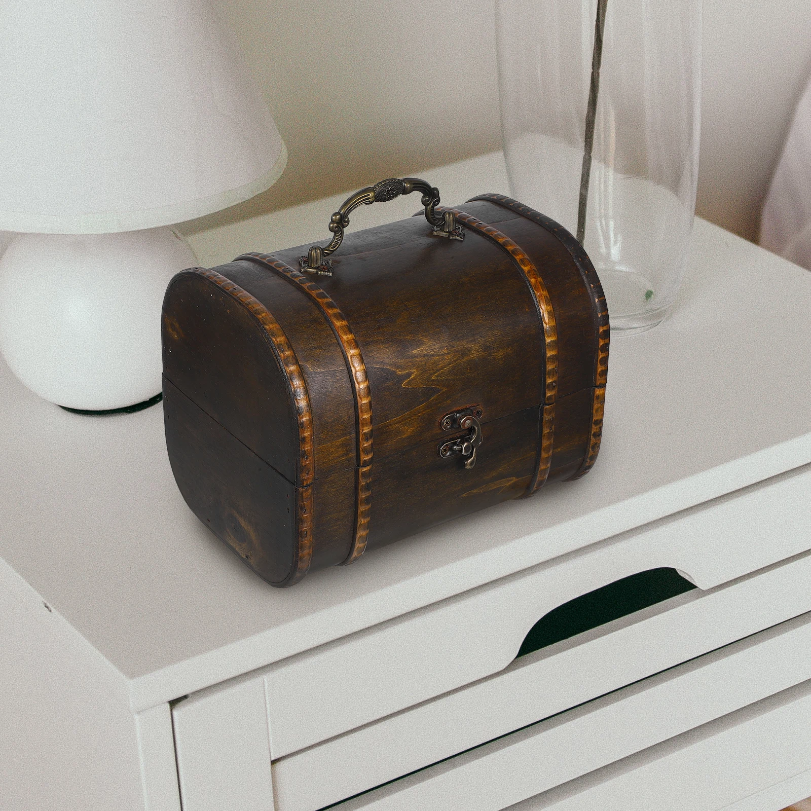 

Wooden Storage Box Jewelry Case Documents Boxes Display Decorative Retro Trinket Vintage Container Large Capacity