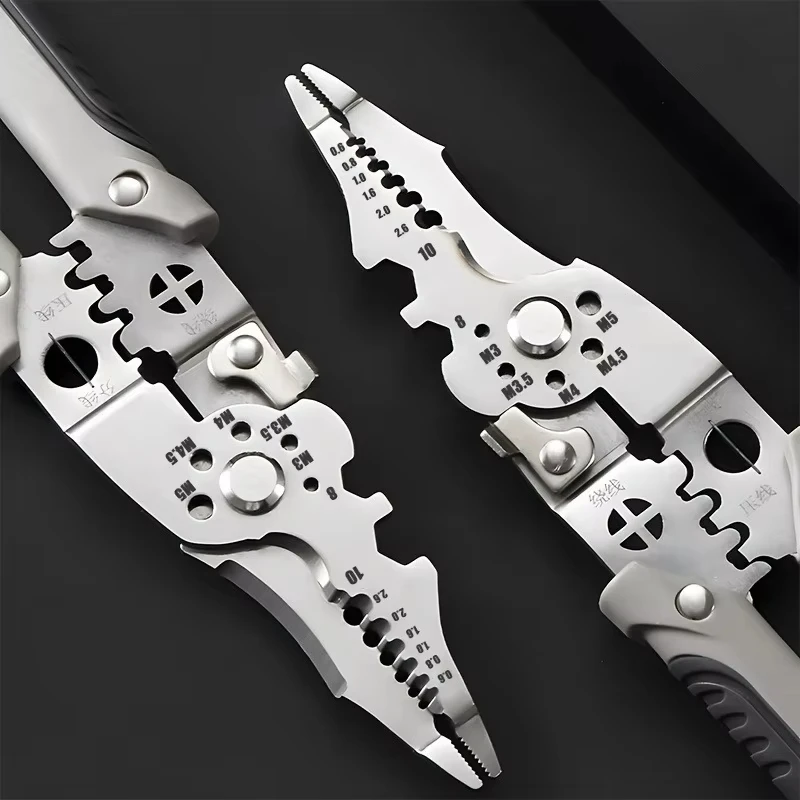 Multifunction Industrial Wire Stripper Cutter Crimper Heavy Duty Stainless Steel Electrical Pliers with Ergonomic Comfort Grip+