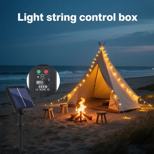 Imagen 2 del producto Controlador de caja de Panel Solar, 24V, resistente al agua con 8 modos de Flash, Cable de 2 pines, conector macho a hembra, cadena de luces LED, decoración para exteriores