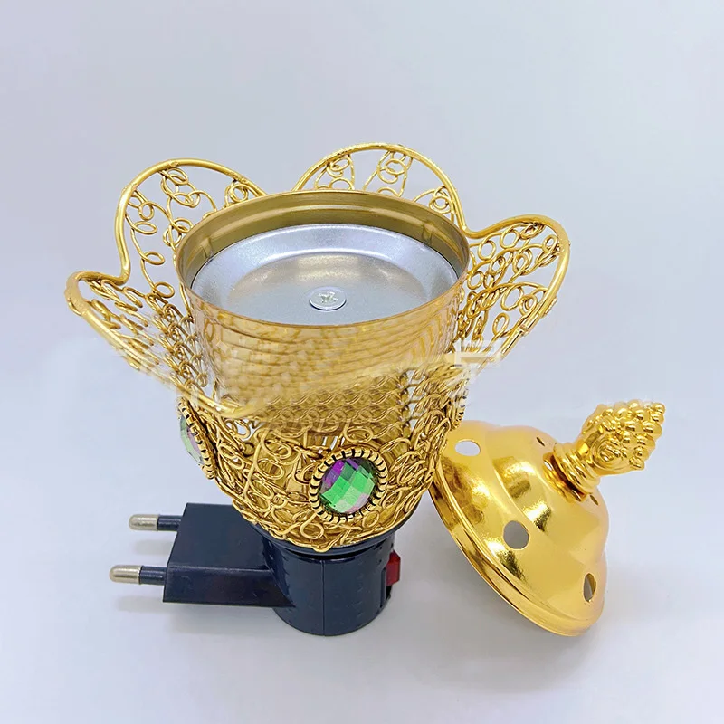 Mini Ceramic Incense Burner with Lid Middle Eastern Style Golden Iron Art Metallic Incense Burner