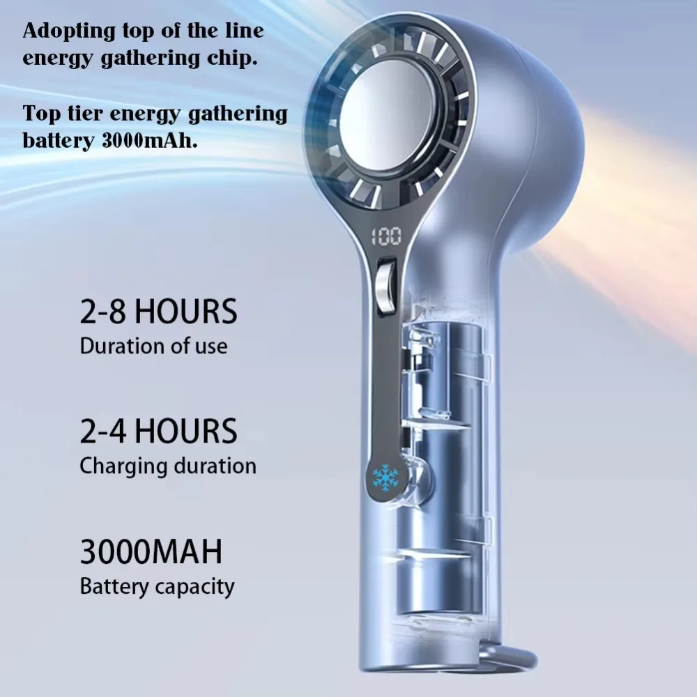 

100 Turbos Chilled Handheld Fan Rechargeable LED Digital Ice Sensation Cold Fan Adjustable Strong Wind Mini Pocket Fan Camping