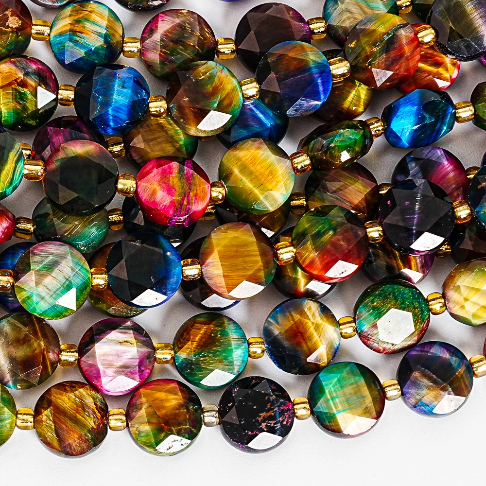 

6/8/10mm Multicolor Tiger Eye Spacer Beads Rounds Natural Stone Flat Disc Loose Beads for Jewelry Making DIY Craft Supplies
