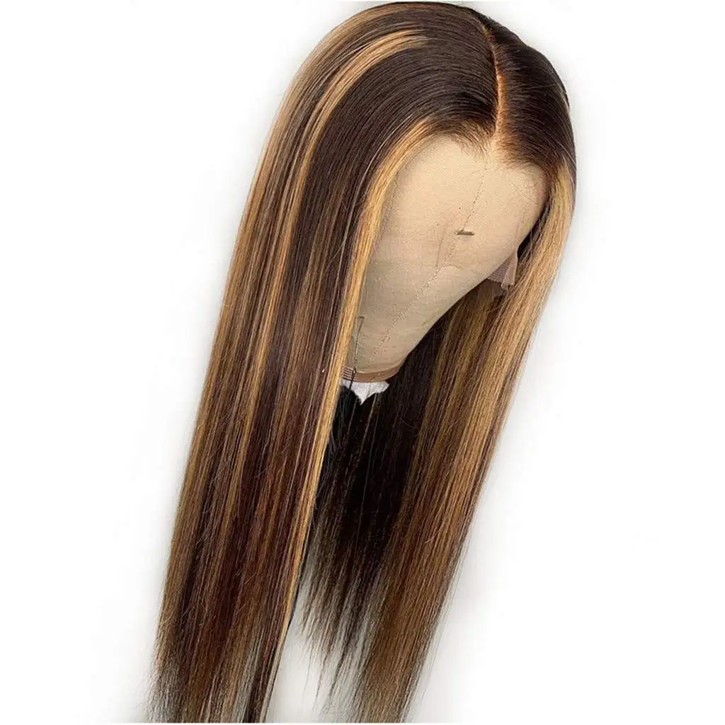 Wig Rambut Manusia Renda Depan 13X6 Wig Rambut Manusia Berwarna Sorot Wig Lurus Rambut Manusia untuk Wanita Kulit Hitam dengan Rambut Bayi