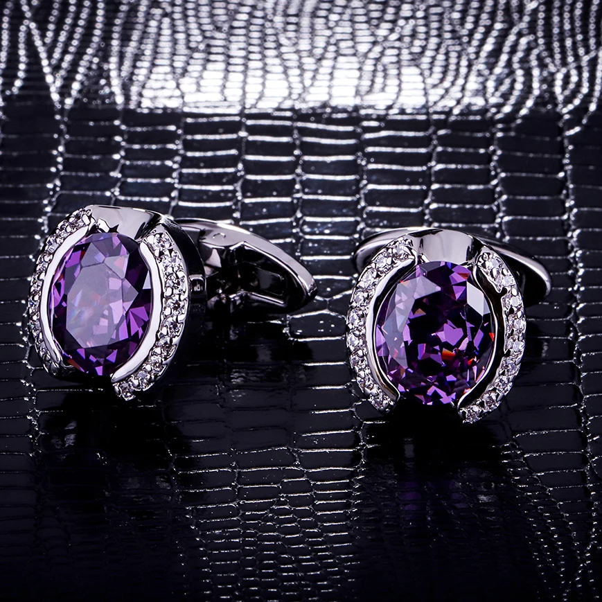 KFLK Jewelry shirt cufflink for mens Brand Purple Crystal Cuff link Luxury Wedding Groom Button High Quality guests