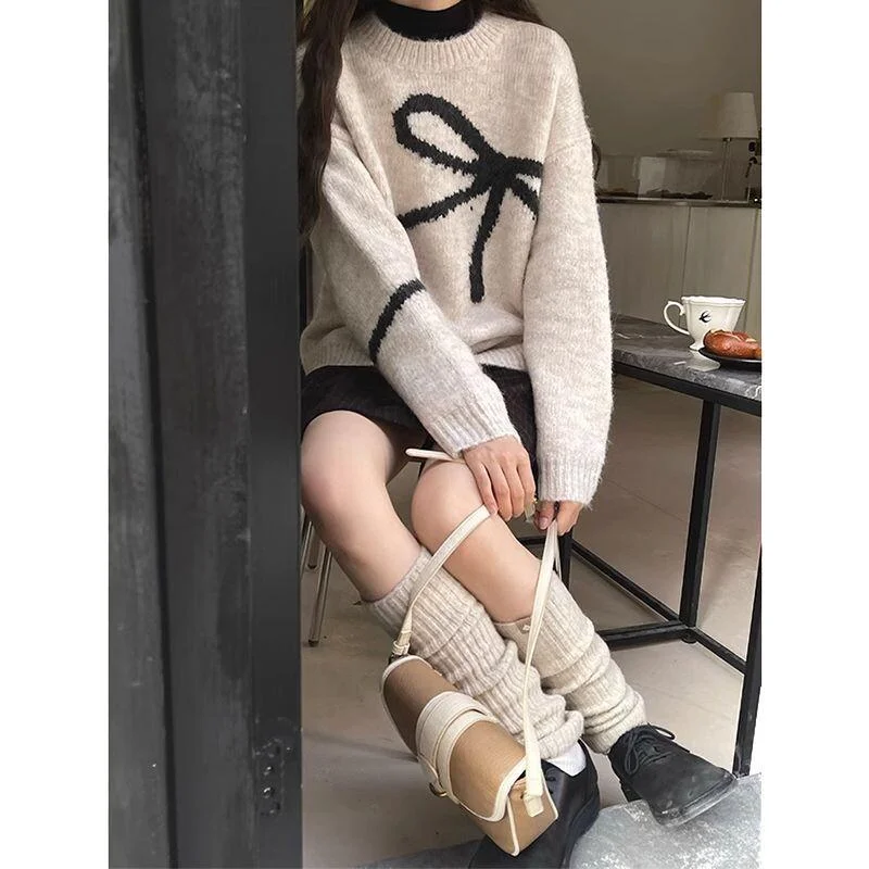 

Новый женский свитер-пуловер с круглым вырезом и цветными блоками, повседневная верхняя одежда в японском стиле, свободный хлопковый вязаный свитер для весны и осени