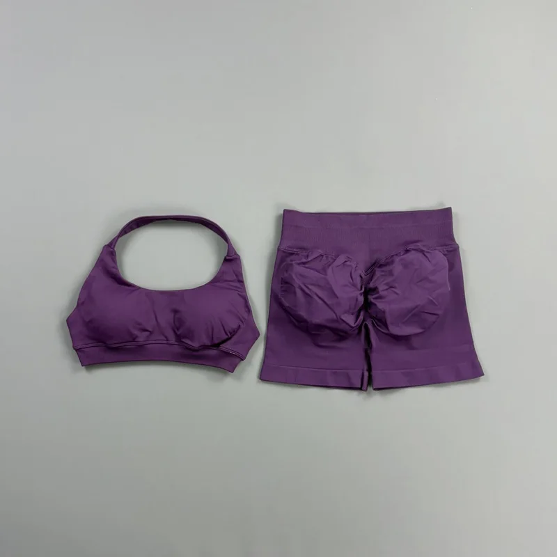 2-teiliges HISTELLO Impact Gym Set für Damen, Sport-BH und Shorts, offener Rücken, Scrunch-Butt, nahtloses Workout-Jogging-Sport-Trainingsset – Detail 16
