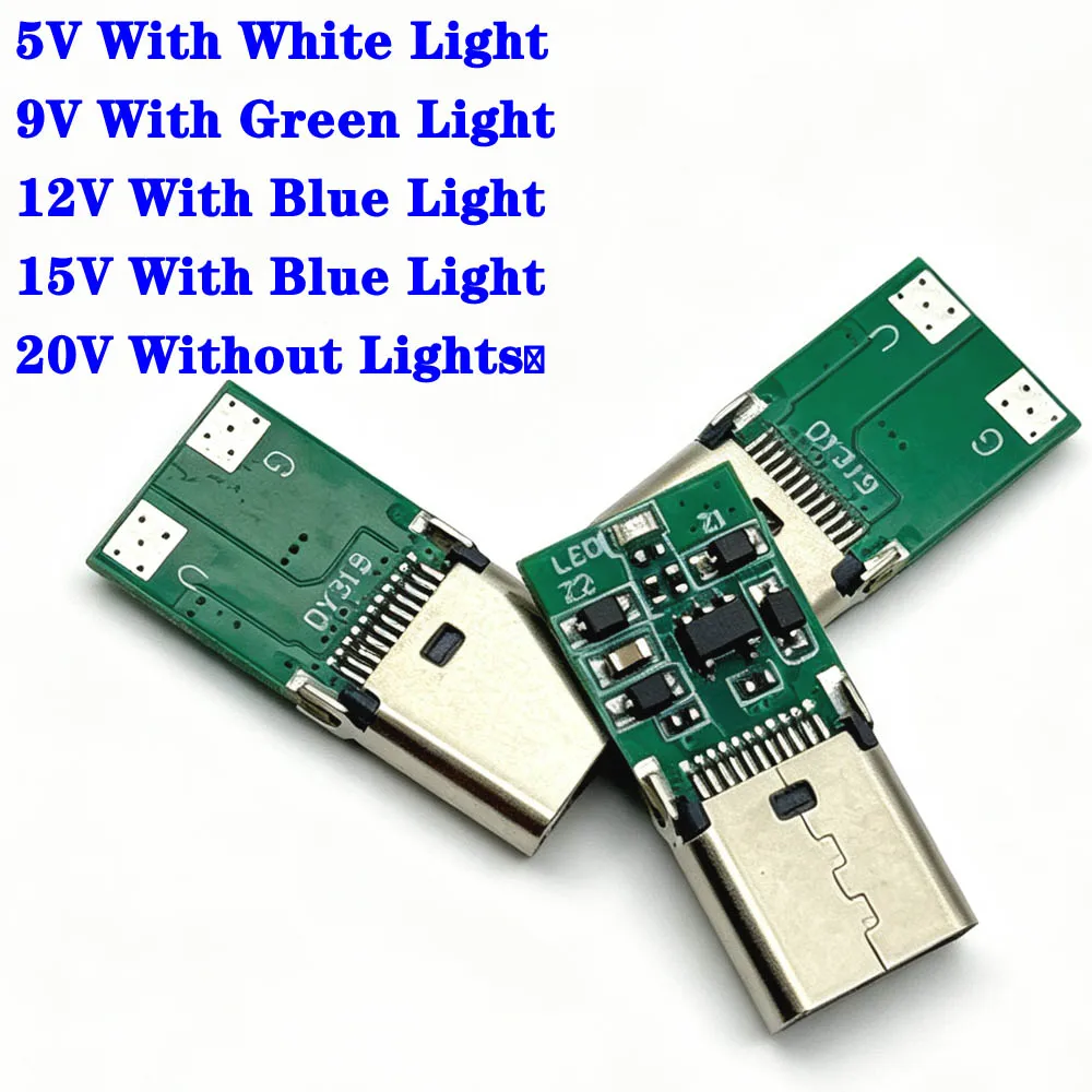 100PC PD/QC Decoy Board With LED Module PD 2 3.0 DC Trigger Cable USB Type-C  Female Plug QC4 Charge 5V/9V Connector