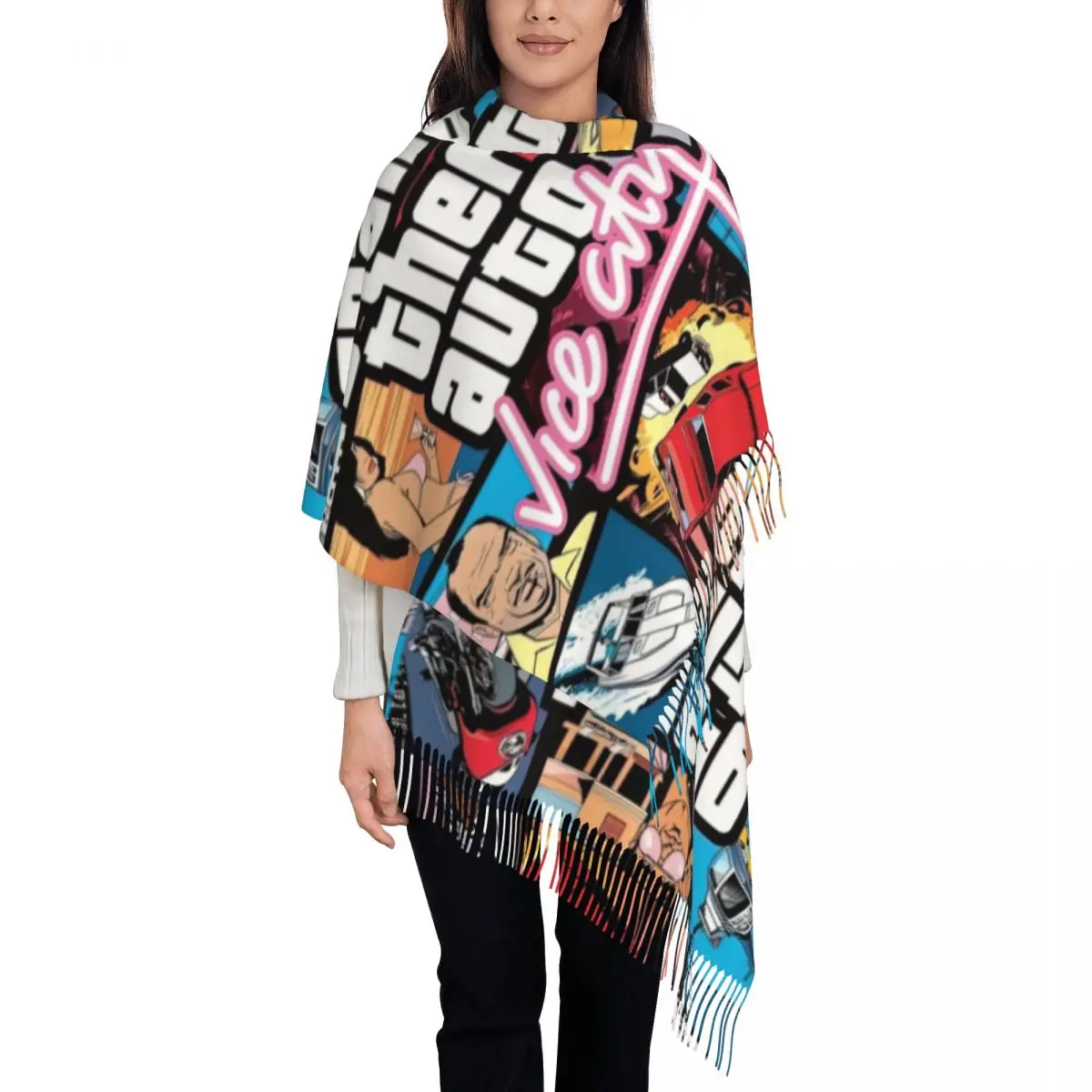 Customized Printed Grand Theft Auto Vice City Scarf Women Men Winter Fall Warm Scarves Video Game Shawl Wrap