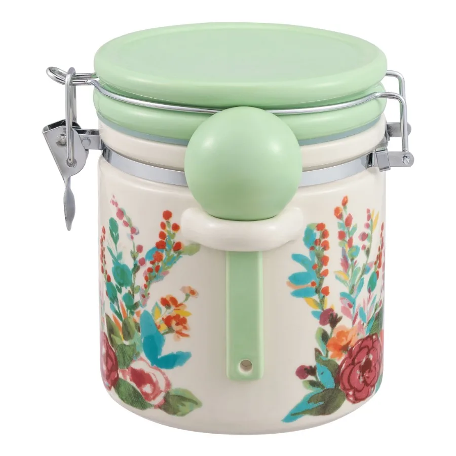 Bote grande con cuchara de cerámica para almacenamiento y decoración de cocina, ideal para guardar granos de café, azúcar o especias en rústica