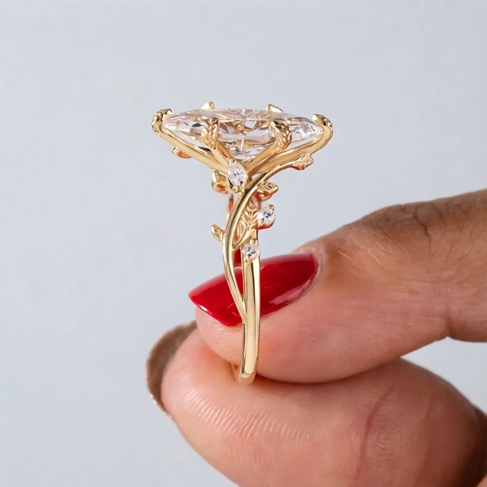 CxsJeremy 3ct Lab Grown Diamond Ring Marquise Cut 14K Gold Vine Leaf Engagement Wedding Rings for Women Luxury Bridal Jewelry view 4