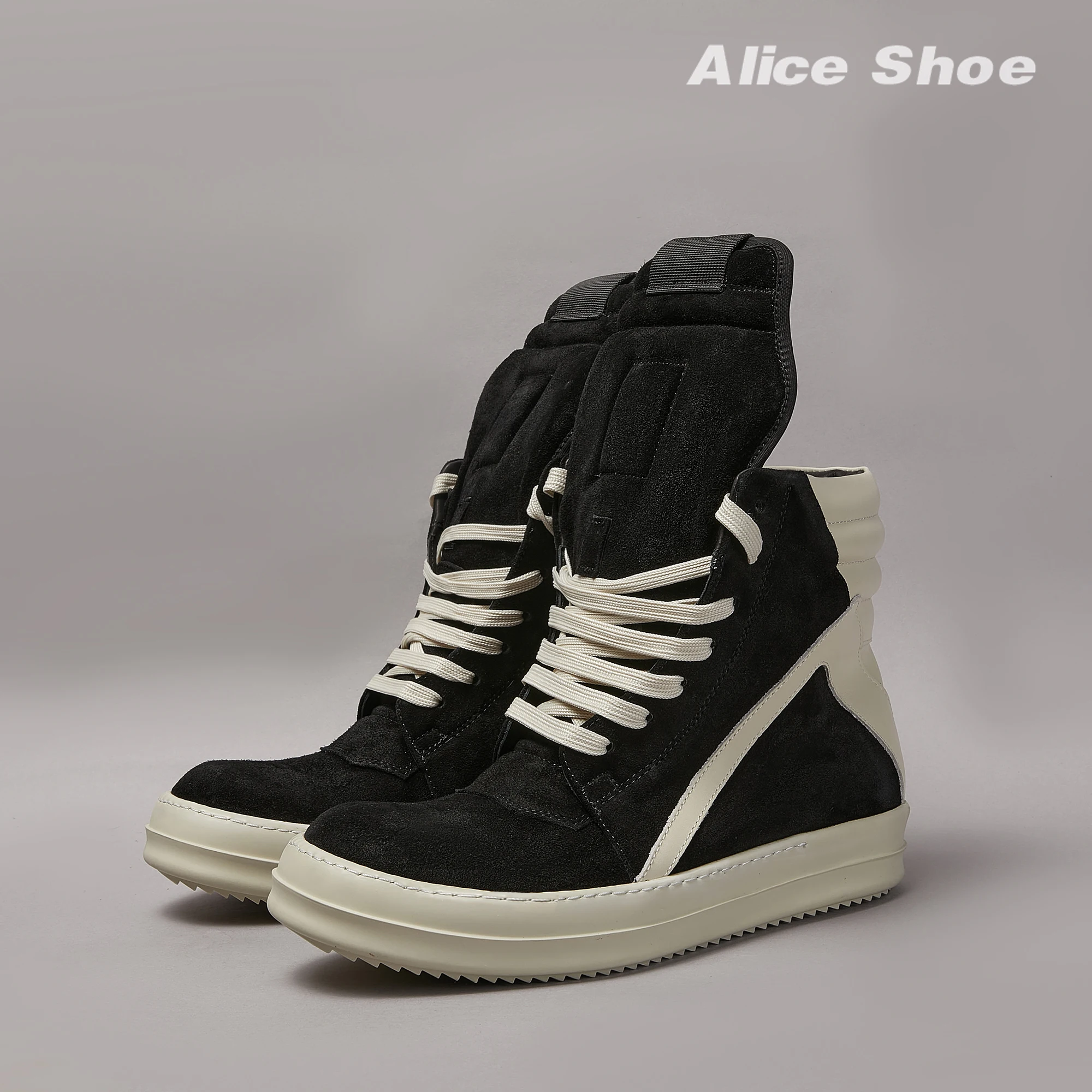 Brand Casual Men Shoe High Top Women Sneaker Quality ricks Black Geobasket Cow Suede owen Zip Luxury Thick-sole Flat Ankle Boot