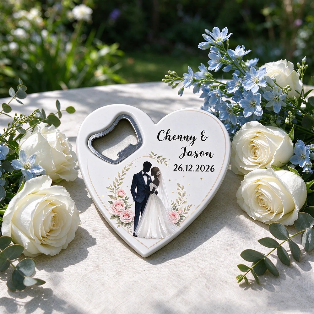 40Pcs Personalized Heart Shape Bottle Openers,Printing Photo Wedding Favors,Custom Crest and Monogram Beer Openers,Party Favors