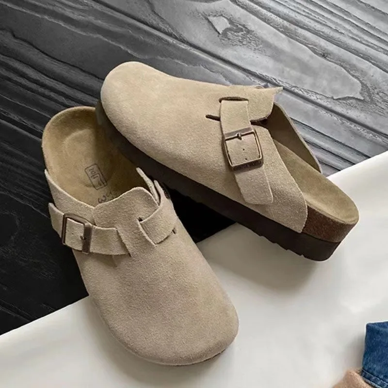 

Summer Soft Footbed Cow Suede Birken Sandals Women And Men Hombre All-Match Couples Wear Cork Slippers Winter Plus Velvet Shoes