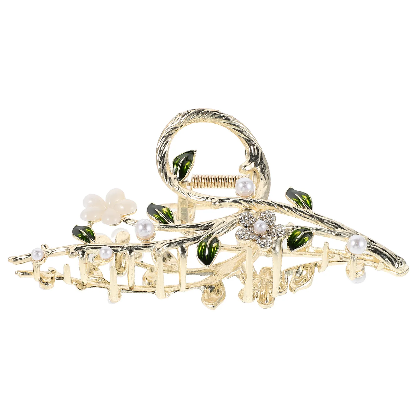 

Cat Eye Stone Flower Hair Claw Metal Hair Clip Floral Vintage Inspired Non-Slip Grip Hairpins for Women Elegant Styling