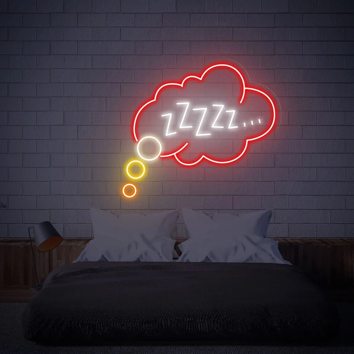 علامة Goodnight Sleeping Zzzz Neon لغرفة الأطفال، لافتة غرفة الألعاب الخفيفة النيون