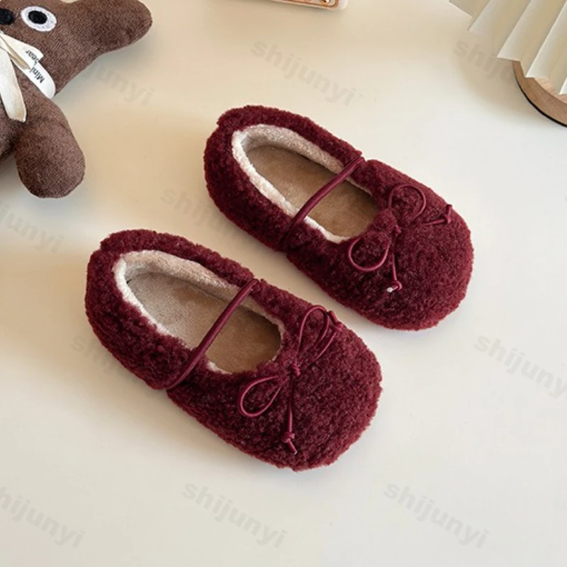 

Girls' Cotton Shoes Winter New Fashion Bow Knot Lightweight Plush Shoes Comfortable Outdoor Non Slip Soft Sole Warm Casual Shoes