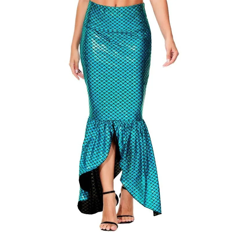 Shiny Glossy Mermaid Evening Party Dress Women's Skirts Sexy Bikini Outfit Ladies Skirts Elegant Long Fish Tail Cosplay Dress