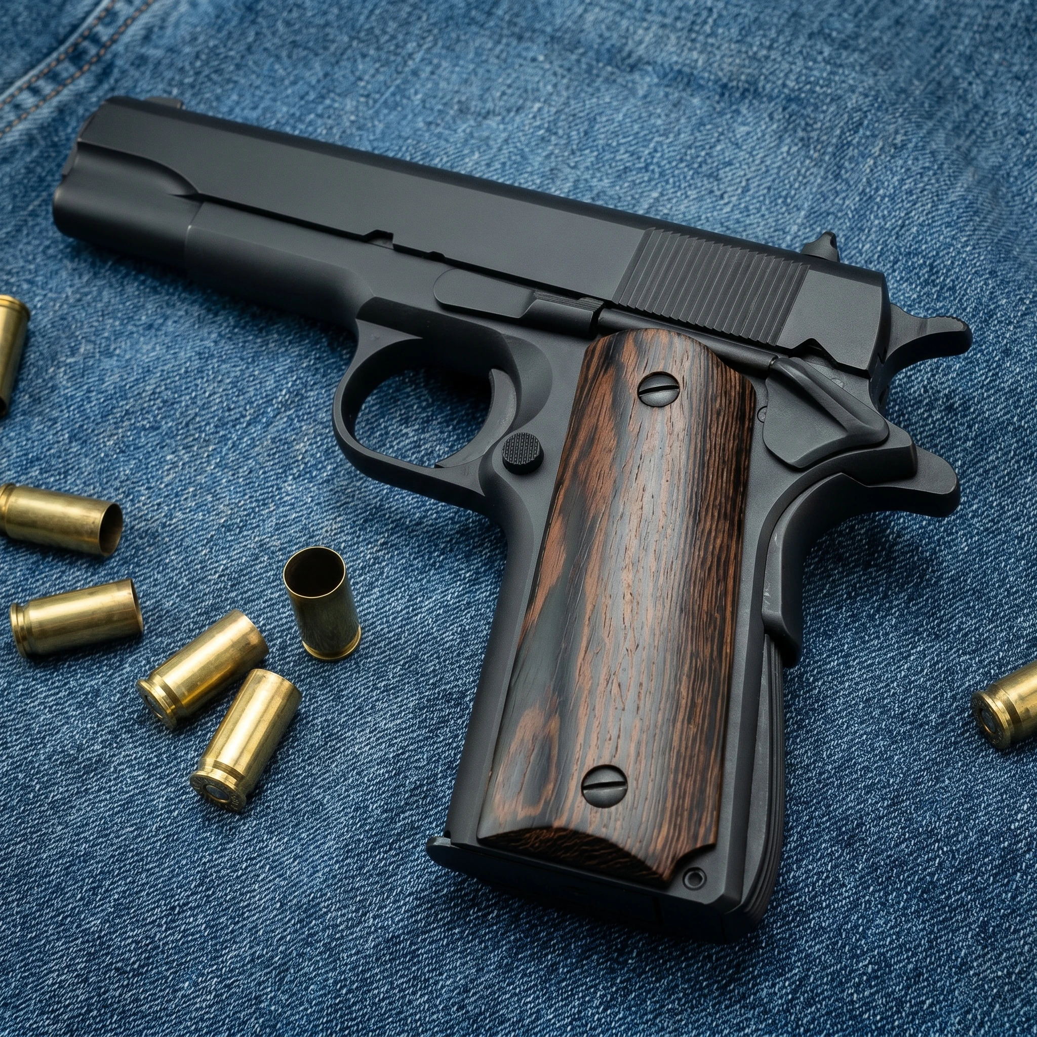 1911 Chicken Wing Wood Handle Patch (Pair) - The Unique Dark Wood Grain Enhances The Aesthetic Value of The Firearm.