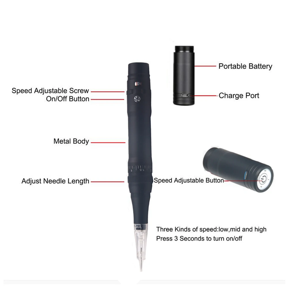 طقم آلة وشم ماكياج دائم لاسلكي ، تظليل الحاجب ، مايكروبليدنج الشفاه ، قلم وشم دوار ، 5 إبر #4