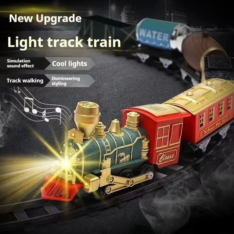 Children Electric Train Toy Classical Smoking Set Rail Track Retro Steam Train Military Car Truck Model Toy Boy Toys Kids Boy