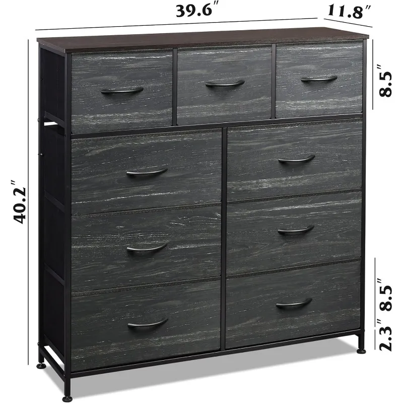 خزانة قماش مع 9 أدراج، برج تخزين طويل لغرفة النوم، المدخل، الخزانة، وحدة تنظيم الصدر مع صناديق قماش، فولاذ