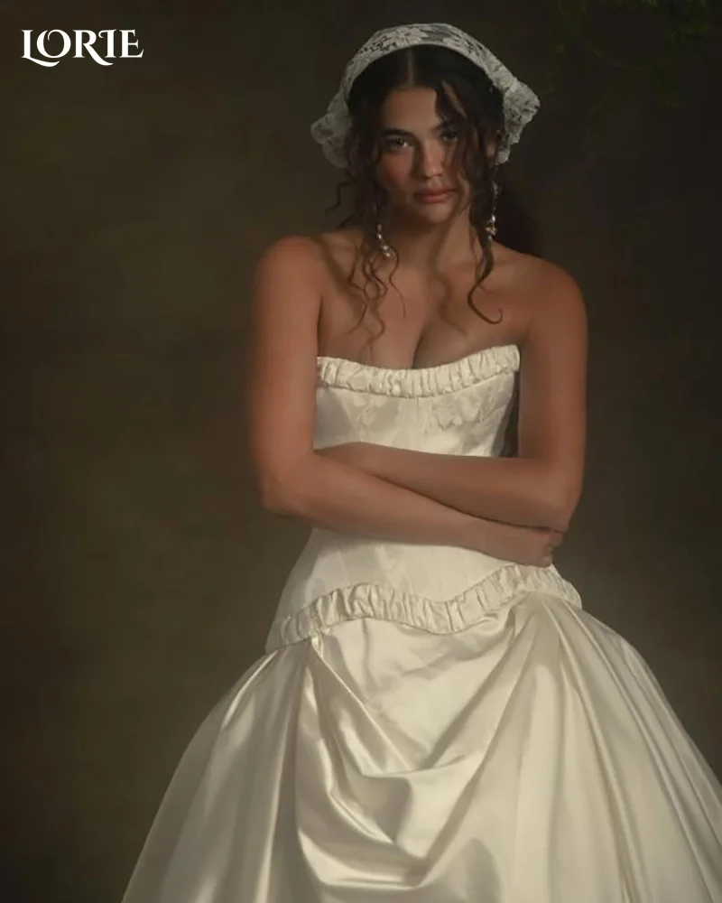 LORIE Satin Wedding Dresses Strapless Pleats Shawl Bridal Gown Sleeveless Crepe Customized Simple Party Gown vestido de noiva