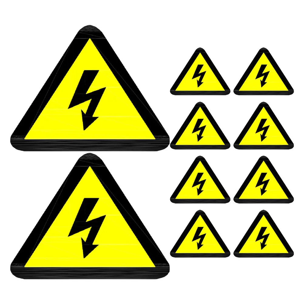 

10Pcs Electric Shock Warning Stickers High Temperature Resistant Yellow Triangle Signs for Electrical Panels Fences Safety