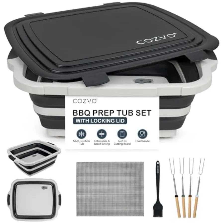 

Многофункциональный складной контейнер 6-в-1 для приготовления барбекю и маринадов с фиксирующейся крышкой, 20 дюймов, портативная походная раковина, разделочная доска