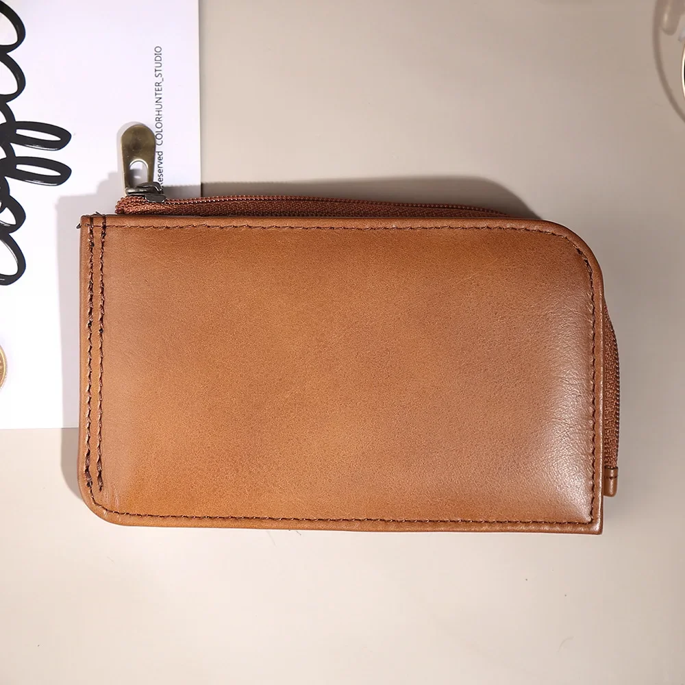 Women's new RFID multi slot zero wallet made of leather, simple folding short card bag, retro top layer cowhide wallet